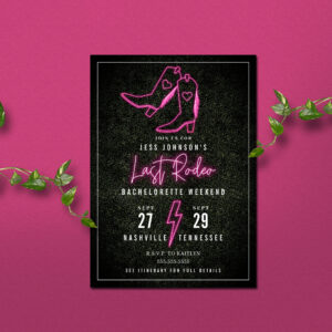 Last Rodeo Pink Neon Cowboy Boots Bachelorette In Invitation