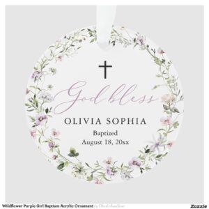Wildflower Purple Girl Baptism Acrylic Ornament