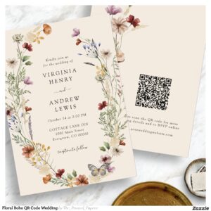 Floral Boho QR Code Wedding Invitation