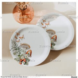 Forest fall little mushroom baby shower paper plates