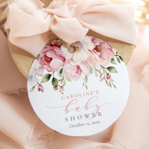 Pink Floral Baby In Bloom Girl Baby Shower Favor Tags