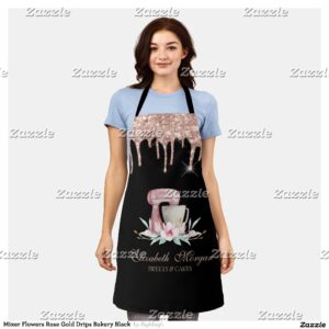 Mixer Flowers Rose Gold Drips Bakery Black Apron