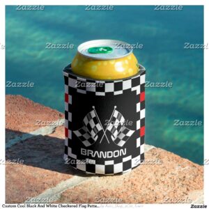 Custom Cool Black And White Checkered Flag Pattern Can Cooler