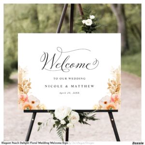 Elegant Peach Delight Floral Wedding Welcome Sign