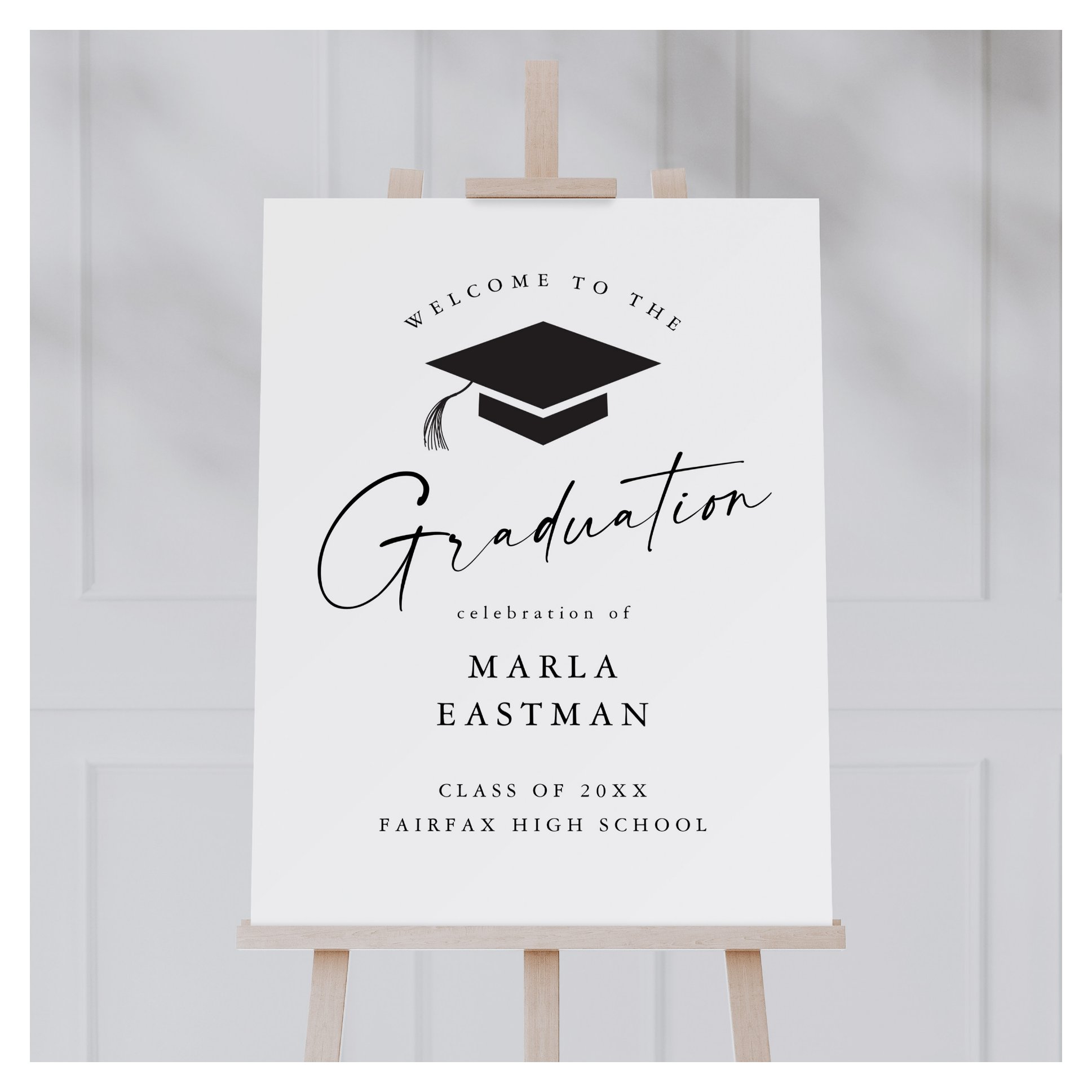 Simple Script Black & White Graduation Welcome Foam Board