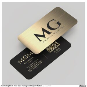 Marketing Black Faux Gold Monogram Elegant Modern Business Card