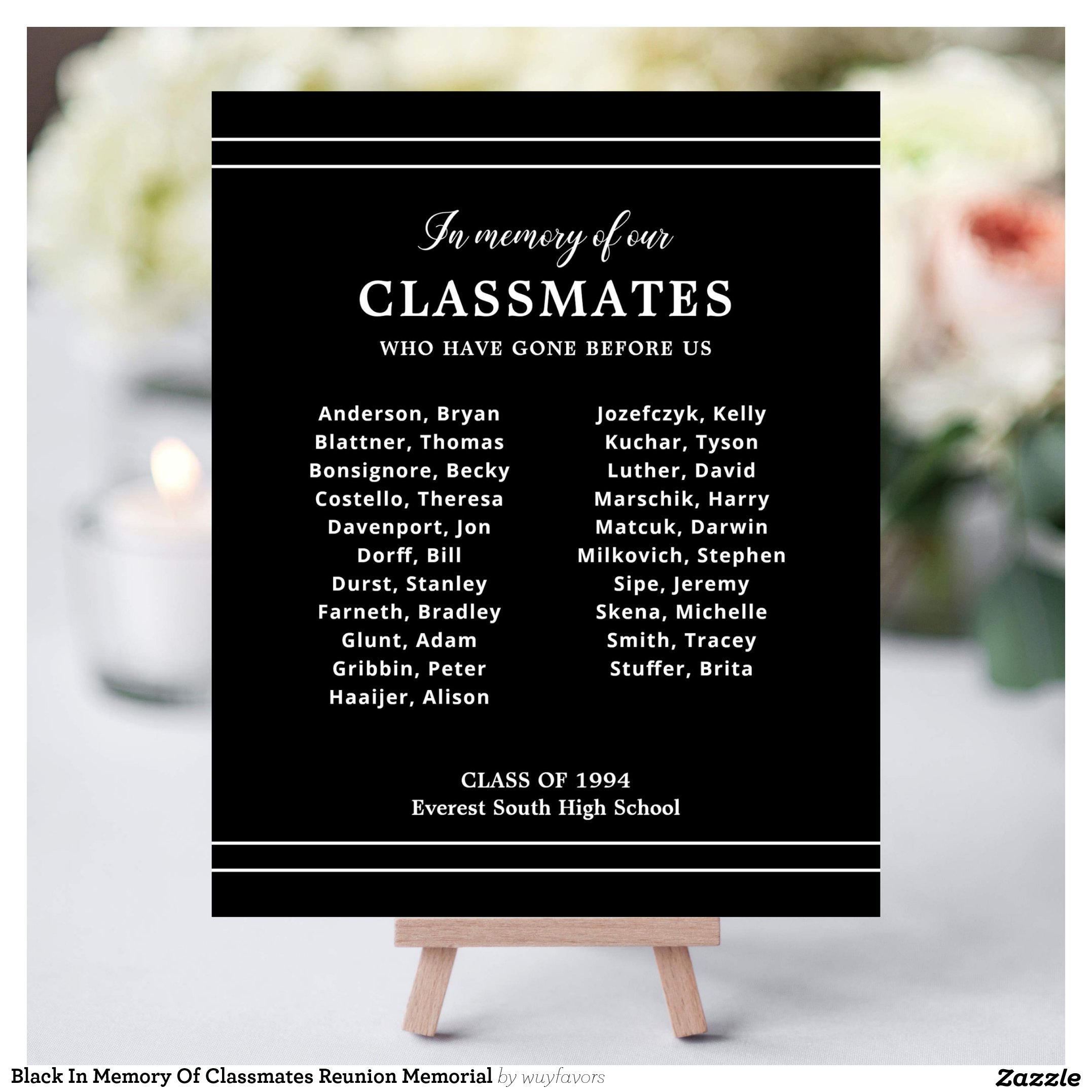 Black In Memory Of Classmates Reunion Memorial Foam Board