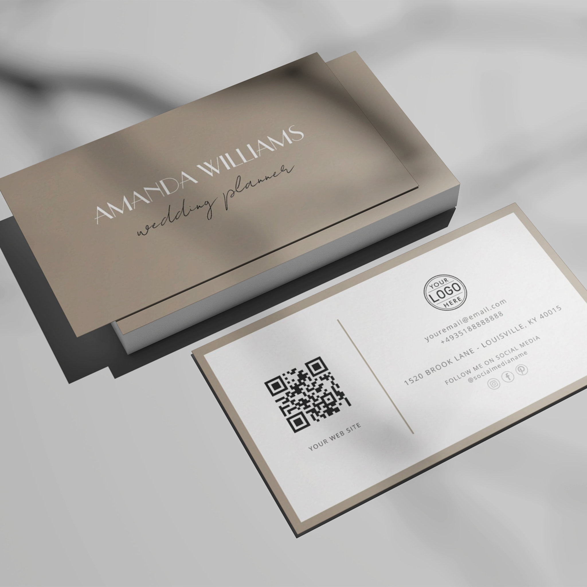 Elegant QR Code Card Social Sand Business Card