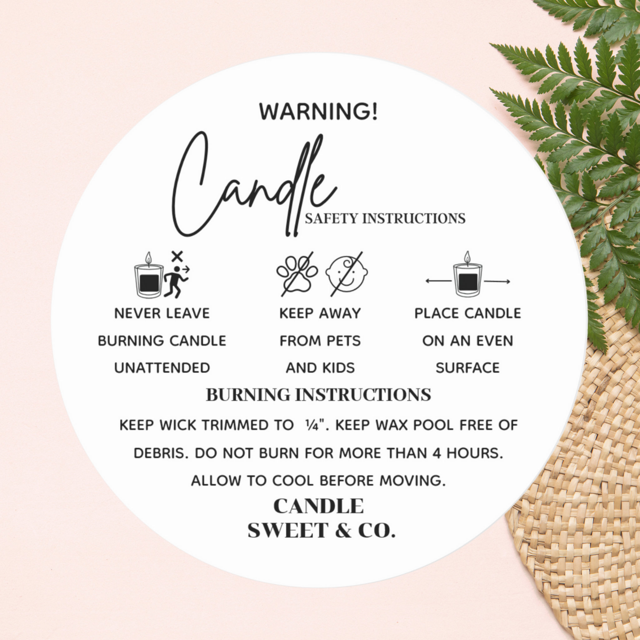 calligraphy Script Warning Candle Black and White Classic Round Sticker