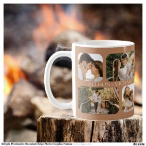 Simple Minimalist Rounded-Edge Photo Couples Names Coffee Mug