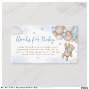 Blue Bear Balloons Baby Shower Books for Baby Enclosure Card
