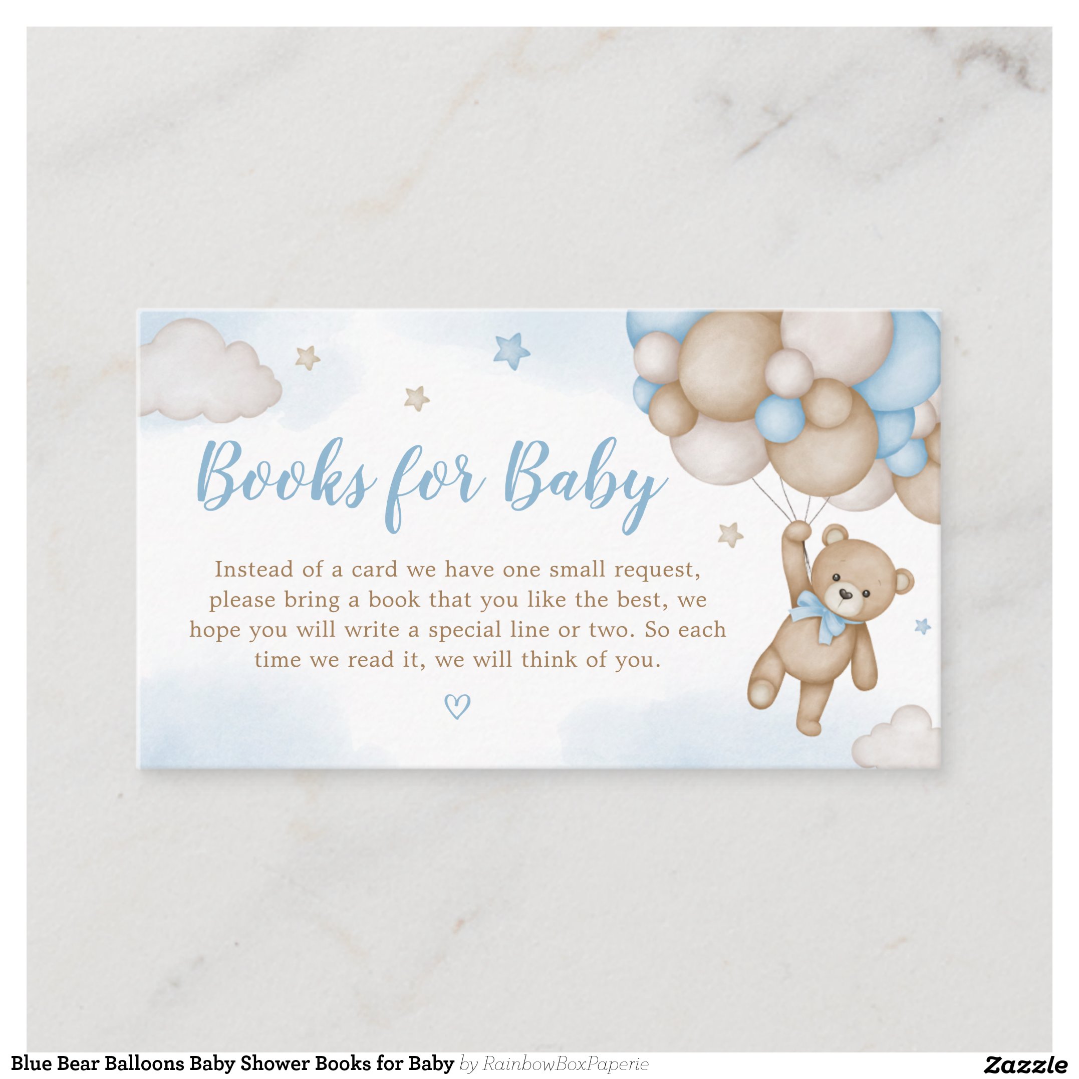 Blue Bear Balloons Baby Shower Books for Baby Enclosure Card