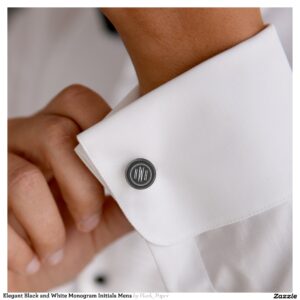 Elegant Black and White Monogram Initials Mens Cufflinks