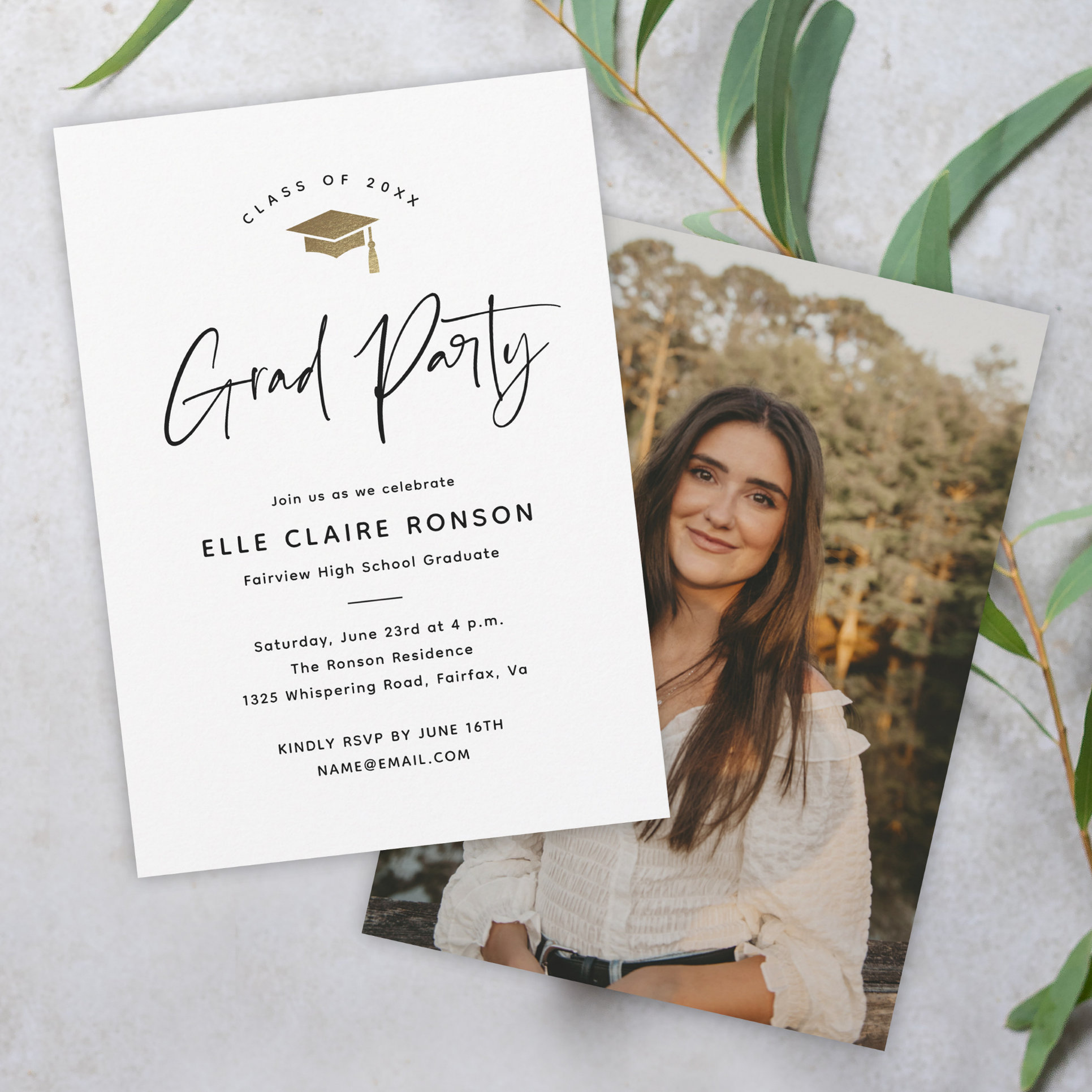 Simple Script Black & White Photo Graduation Party Invitation