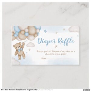 Blue Bear Balloons Baby Shower Diaper Raffle Enclosure Card
