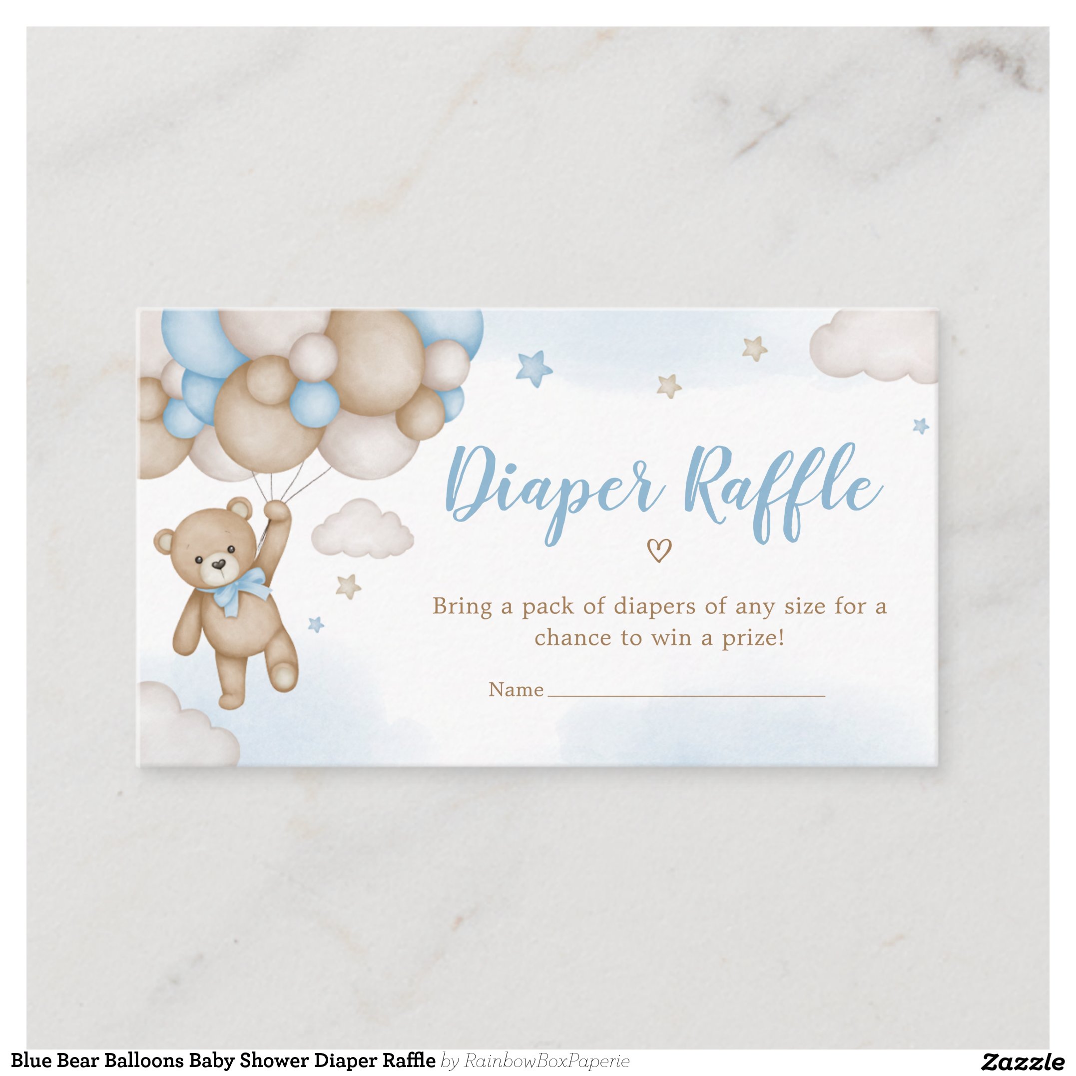 Blue Bear Balloons Baby Shower Diaper Raffle Enclosure Card