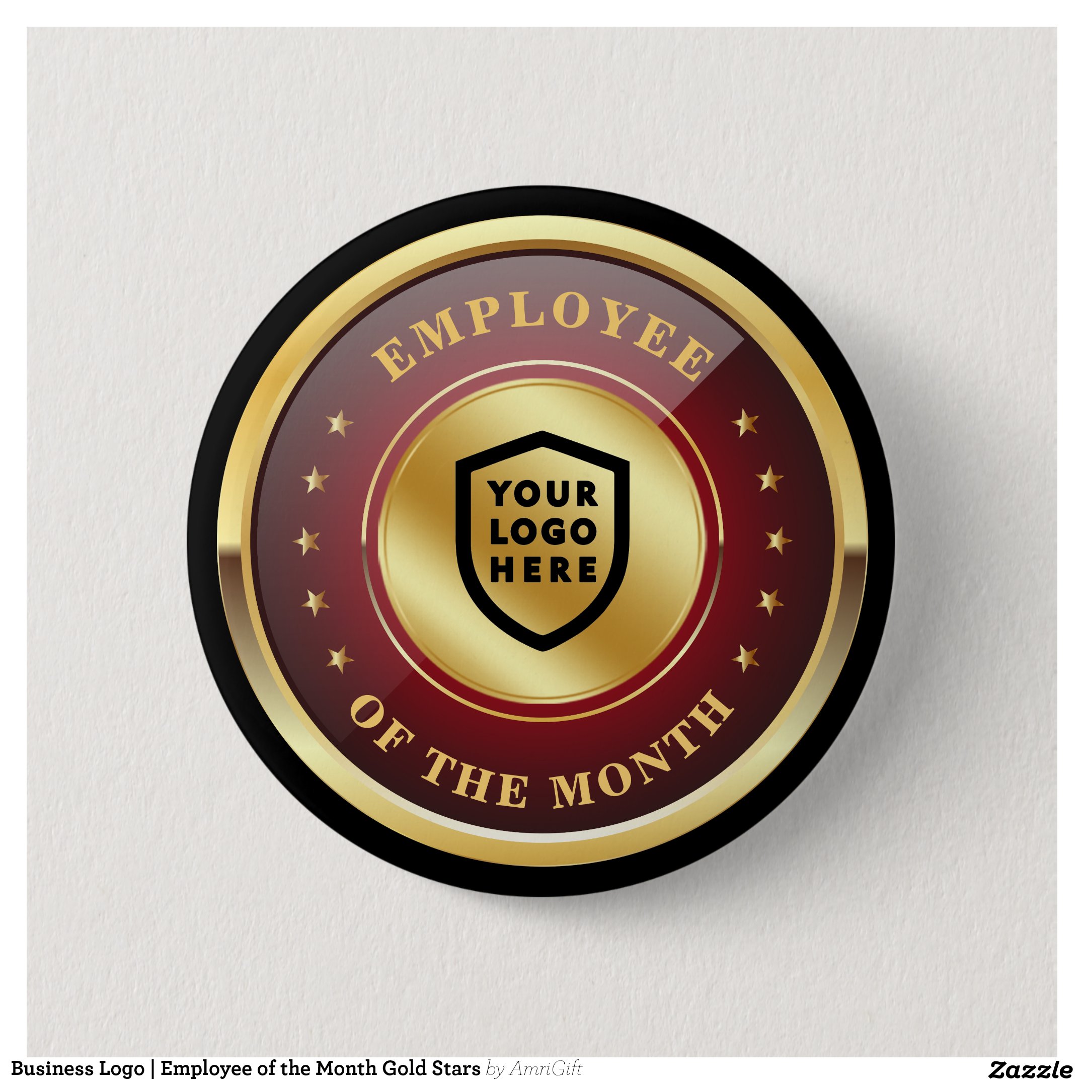 Business Logo Employee of the Month Gold Stars Button