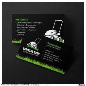 Professional Black Green Lawn Care & Landscaping Business Card