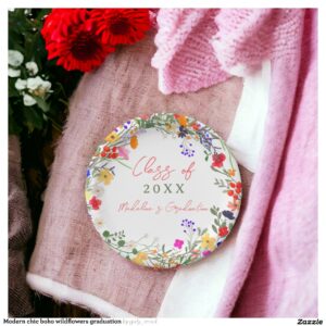 Modern chic boho wildflowers graduation paper plates