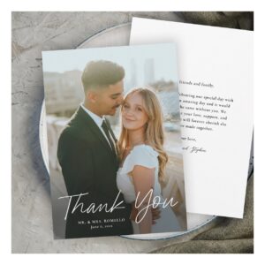 Modern Script Simple Photo Wedding Thank You Card
