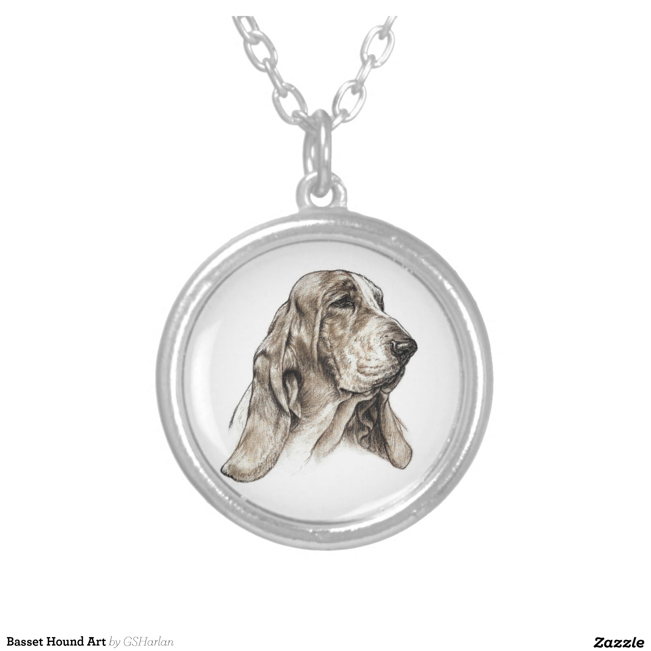 Basset Hound Art Silver Plated Necklace