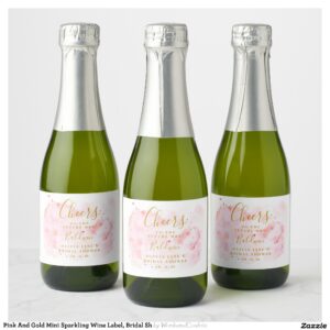 Pink And Gold Mini Sparkling Wine Label, Bridal Sh Sparkling Wine Label