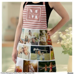 Custom Monogram Family Photo Collage Dusty Pink Apron