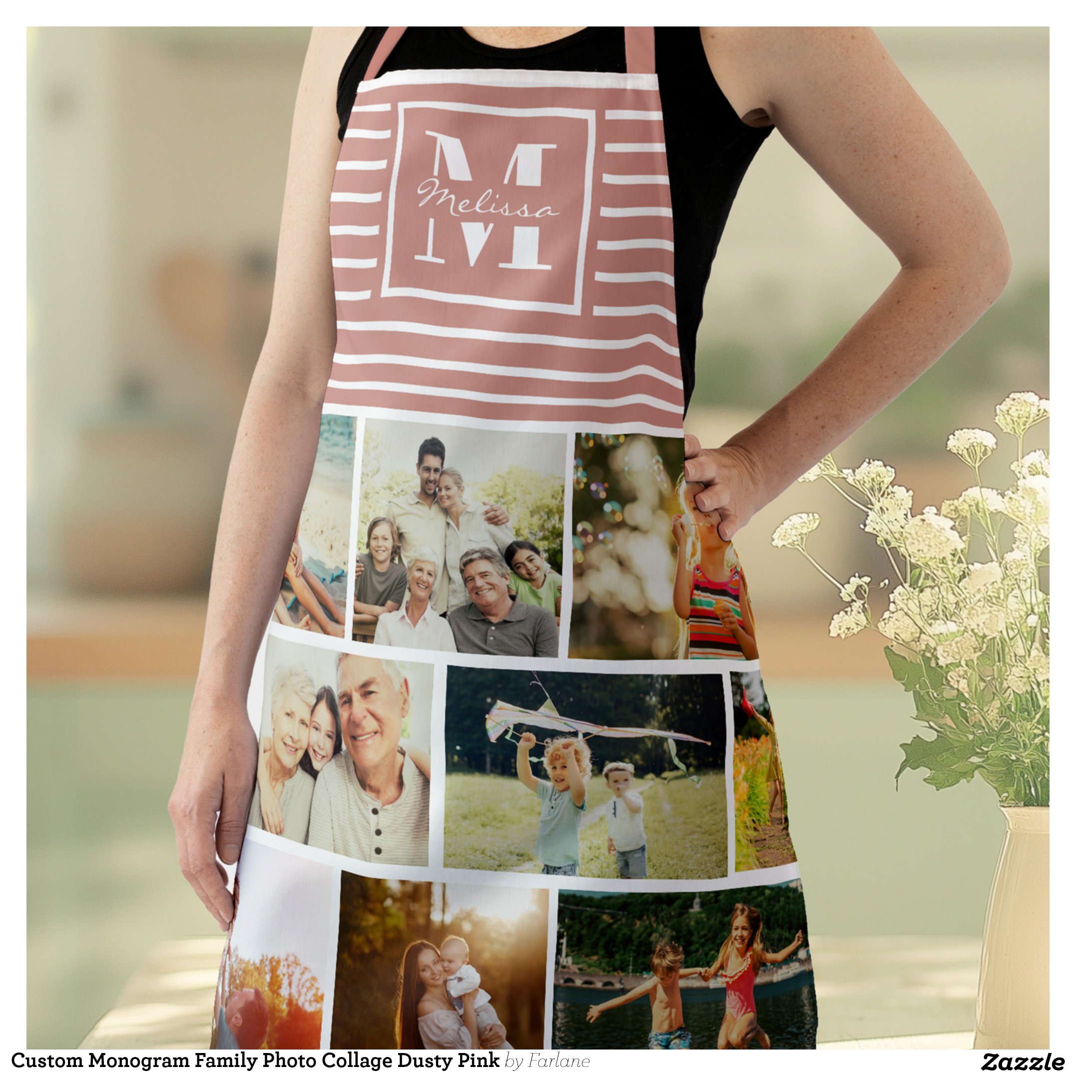 Custom Monogram Family Photo Collage Dusty Pink Apron