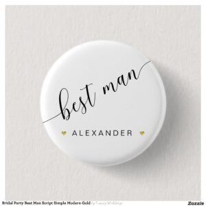 Bridal Party Best Man Script Simple Modern Gold Button