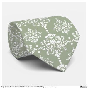 Sage Green Floral Damask Pattern Groomsmen Wedding Neck Tie
