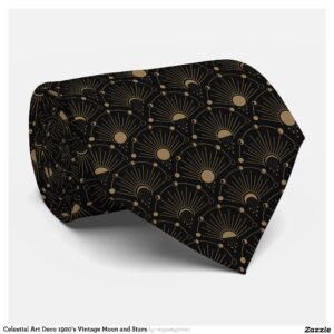 Celestial Art Deco 1920's Vintage Moon and Stars Neck Tie