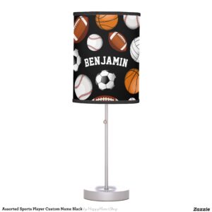 Assorted Sports Player Custom Name Black Table Lamp