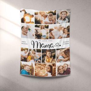 Mama We Love you Hearts Modern Photo Collage Fleece Blanket
