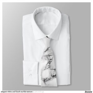 elegant white and black marble texture neck tie