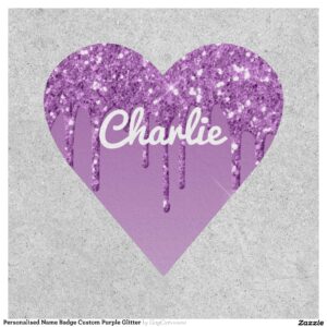 Personalised Name Badge Custom Purple Glitter