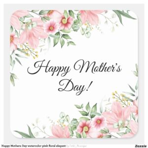 Happy Mothers Day watercolor pink floral elegant Square Sticker
