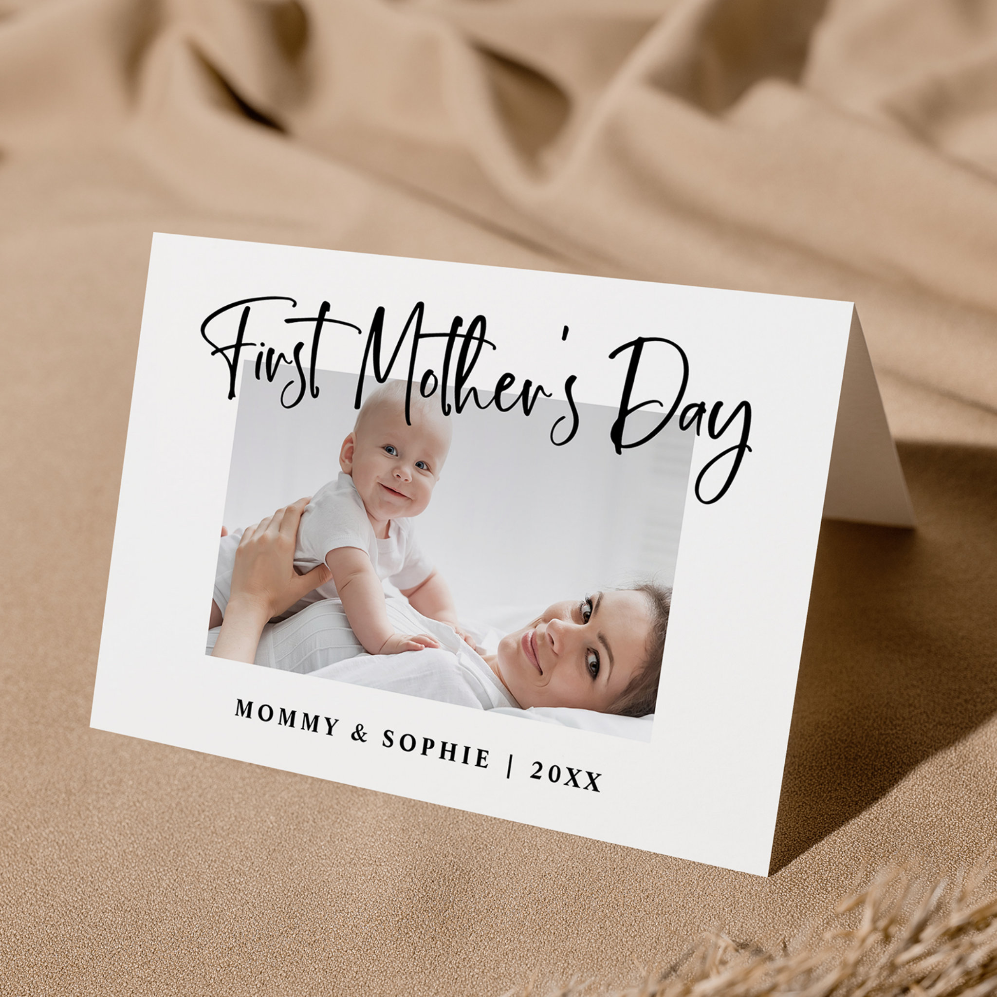 Black and White Script First Mother's Day Photo Card