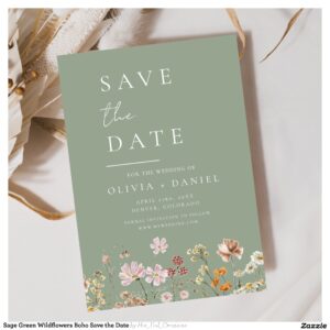 Sage Green Wildflowers Boho Save the Date