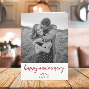 Modern Anniversary Photo Minimalist Red Stylish Card
