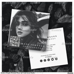 Modern Simple Minimal Photo QR Code Social Media Square Business Card