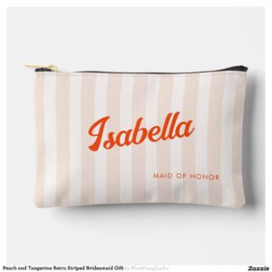 Peach and Tangerine Retro Striped Bridesmaid Gift Accessory Pouch