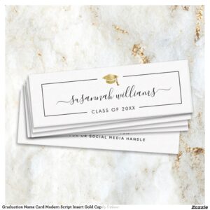Graduation Name Card Modern Script Insert Gold Cap