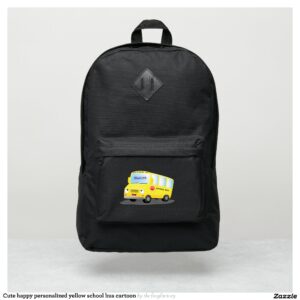 Cute happy personalized yellow school bus cartoon port authority? backpack
