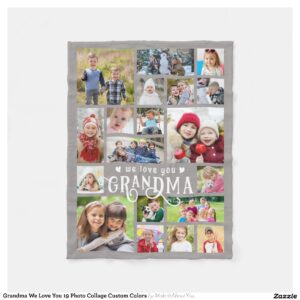 Grandma We Love You 19 Photo Collage Custom Colors Fleece Blanket