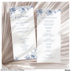 Blue Floral Victorian Classic Wedding Program