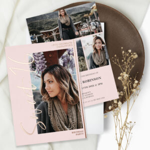 Modern script 4 photos pink Sweet 16 rose gold Foil Invitation