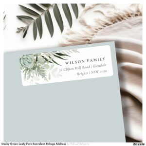 Dusky Green Leafy Fern Succulent Foliage Address Label