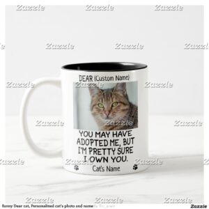 funny Dear cat, Personalized cat's photo and name Two-Tone Coffee Mug