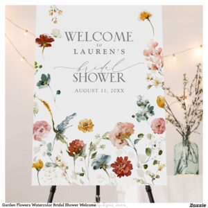 Garden Flowers Watercolor Bridal Shower Welcome Foam Board