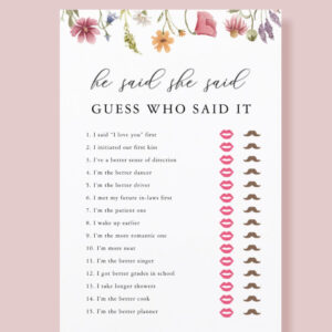Wildflower He Said She Said Bridal Shower Game